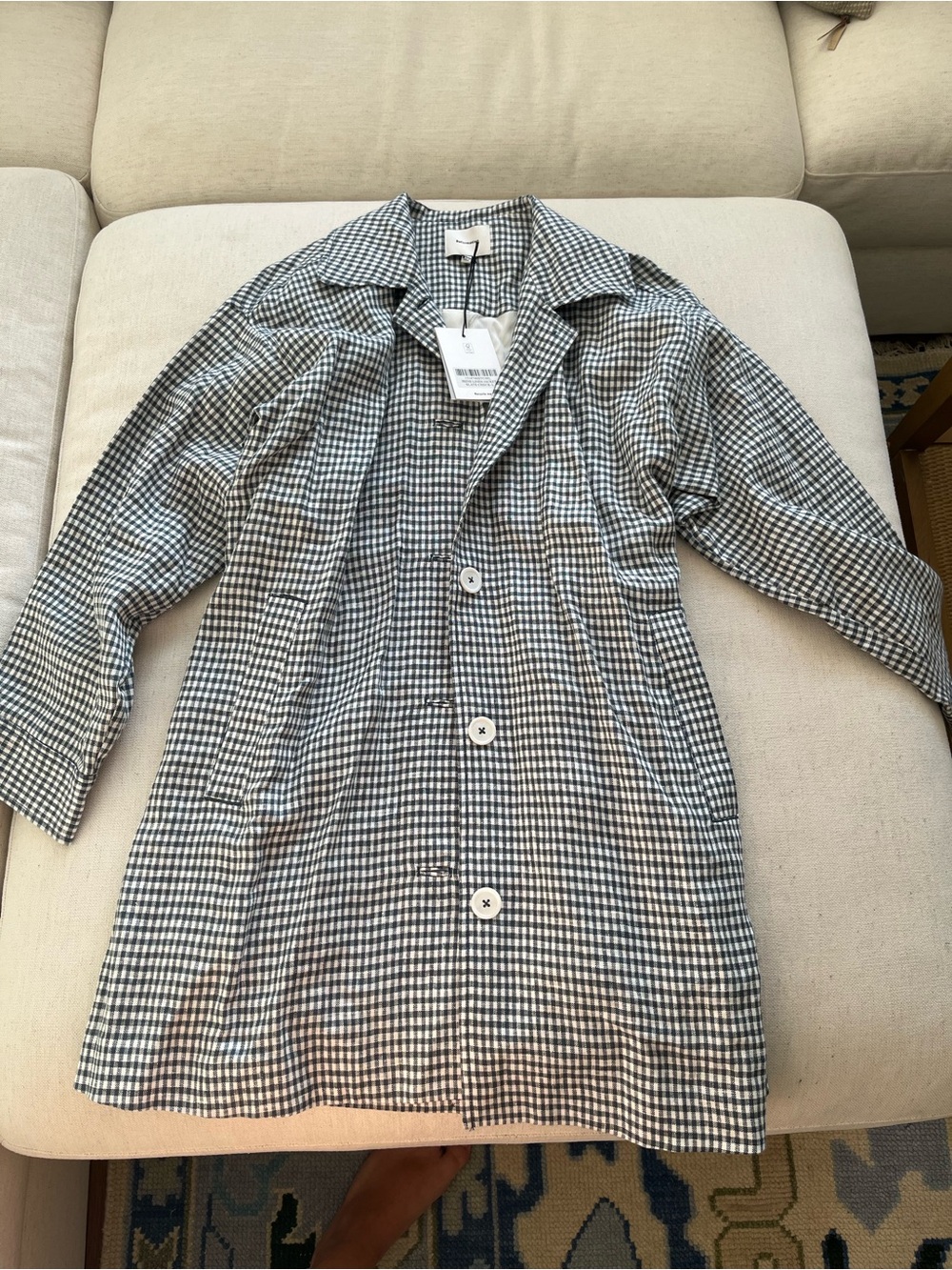 Reformation Black and White Gingham Trench Coat